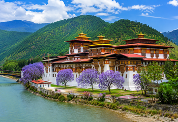 Bhutan mountains and monastery
